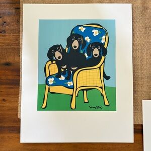 Marc Tetro Three Dachshunds in Chair Pop Art Print Vibrant 11 X 14
